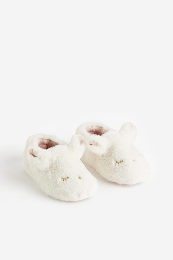 H&M Appliquéd Slippers White/bunny