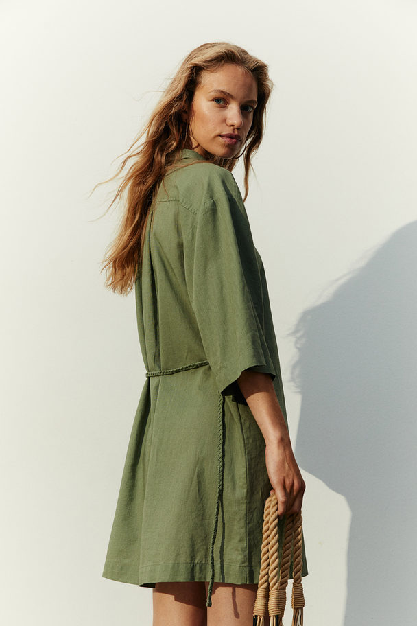 H&M Linen-blend Shirt Dress Dusty Green