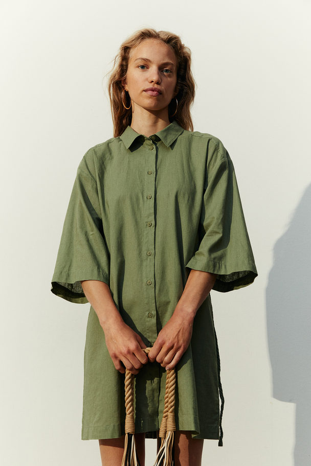 H&M Linen-blend Shirt Dress Dusty Green