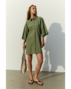 Linen-blend Shirt Dress Dusty Green