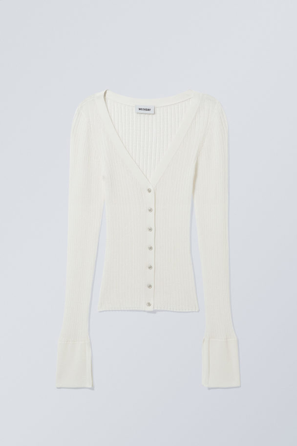 Weekday Pointelle Knitted Cardigan White