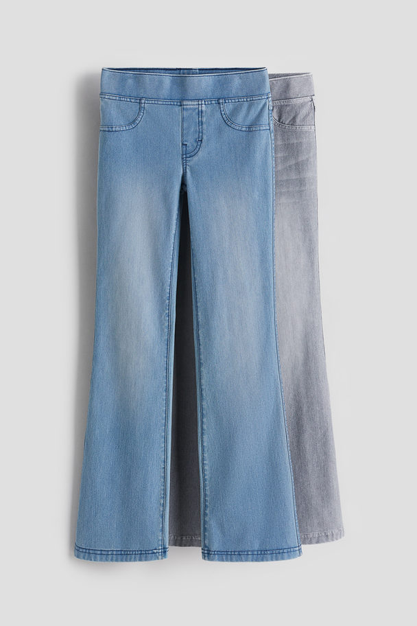 H&M 2-pack Flared Jersey Trousers Denim Blue/denim Grey