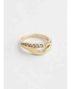 Rhinestone Studded Ring Gold