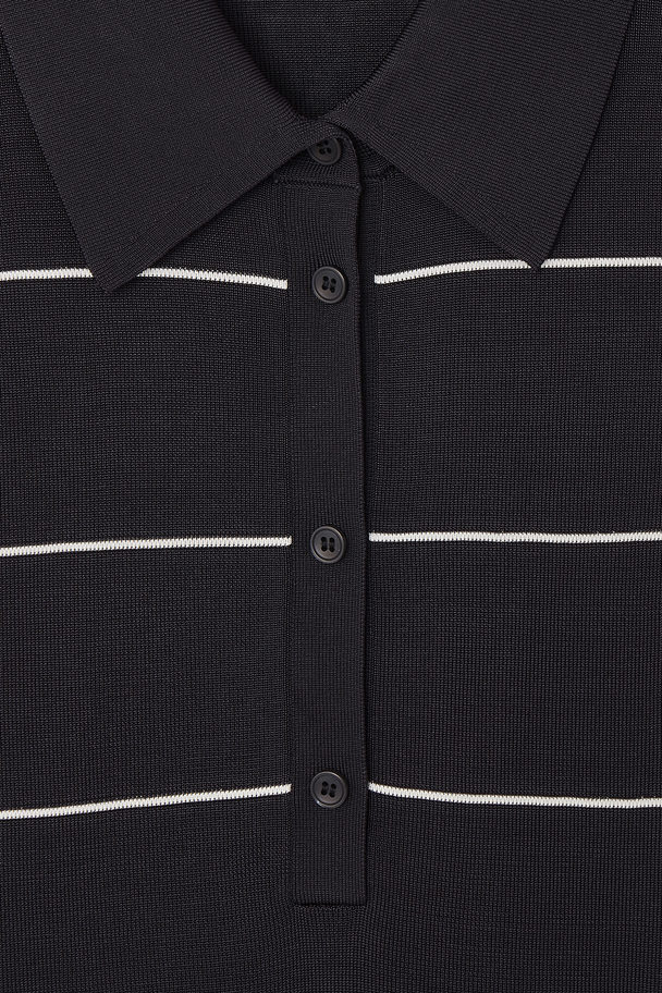 COS Striped Knitted Polo Shirt Navy / Striped