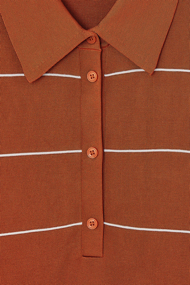 COS Striped Knitted Polo Shirt Dark Orange / Striped