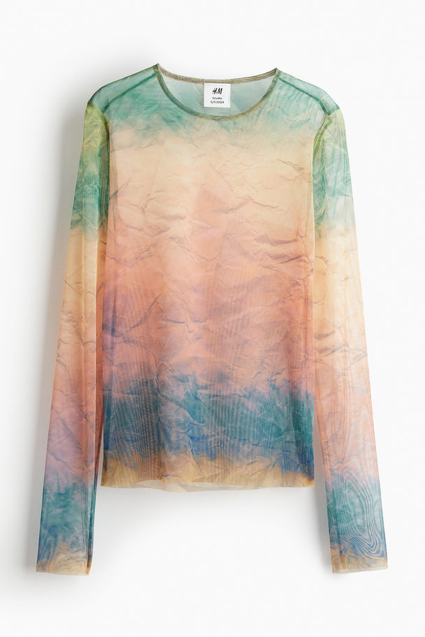 H&M Sheer Printed Top Apricot/patterned