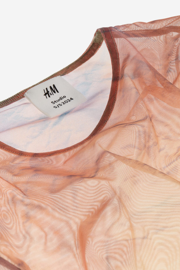 H&M Sheer Printed Top Apricot/patterned