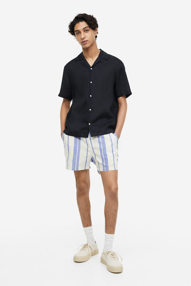 H&M Shorts aus Leinenmix Regular Fit Hellblau/Weiß gestreift