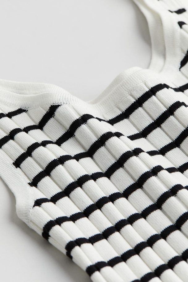 H&M Ribbestrikket Singlet Hvit/sort Stripet