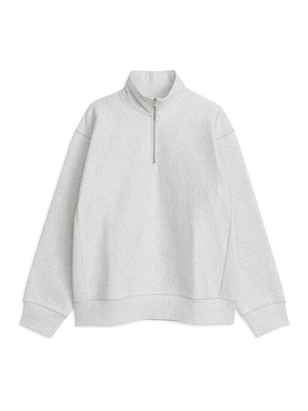 ARKET Heavyweight Half-zip Sweatshirt Light Grey Melange