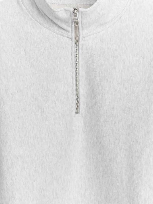 ARKET Heavyweight Half-zip Sweatshirt Light Grey Melange