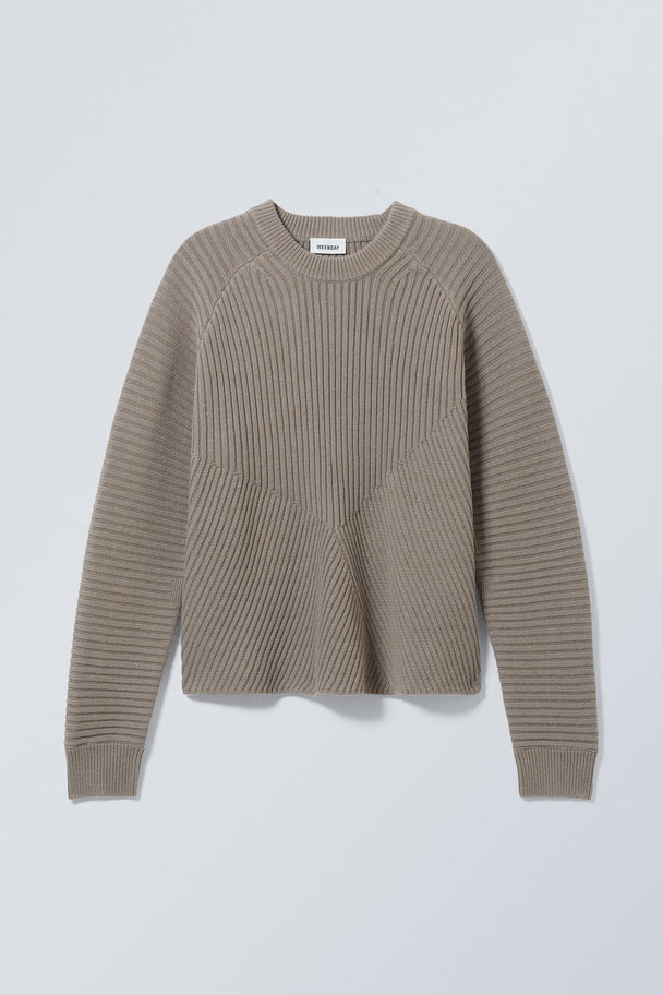 Weekday Benji Afslappet Ribbet Sweater Støvet Gråbrun