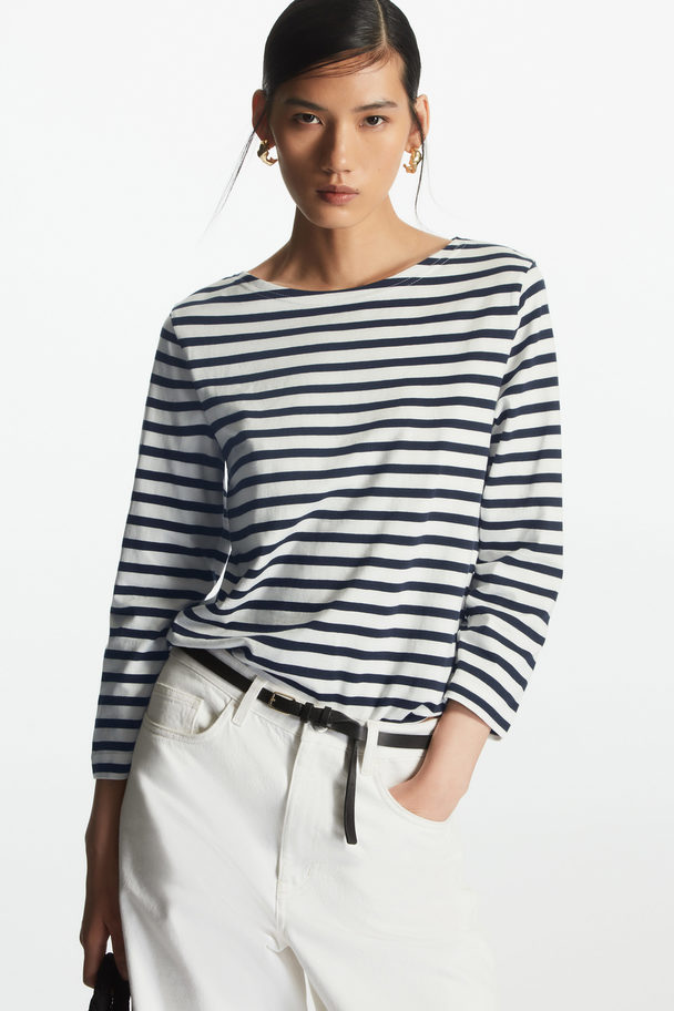 COS Boat Neck Top Navy / White