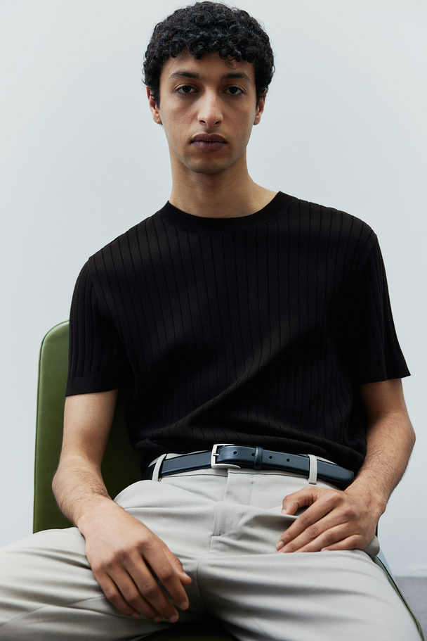 H&M Regular Fit Knitted T-shirt Black
