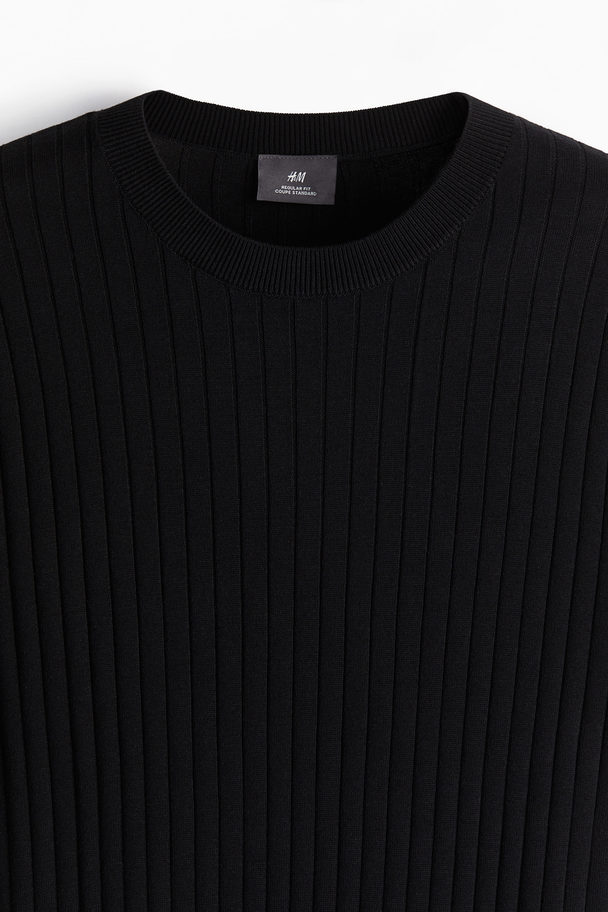 H&M Gebreid T-shirt - Regular Fit Zwart