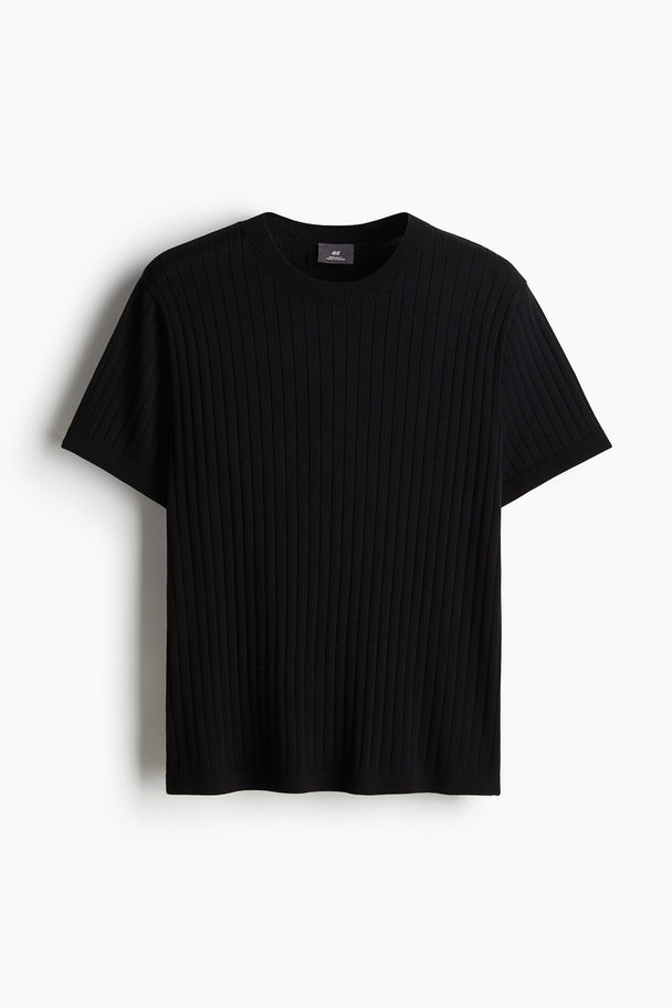 H&M Gebreid T-shirt - Regular Fit Zwart