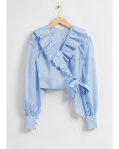 Ruffled Wrap Blouse Light Blue