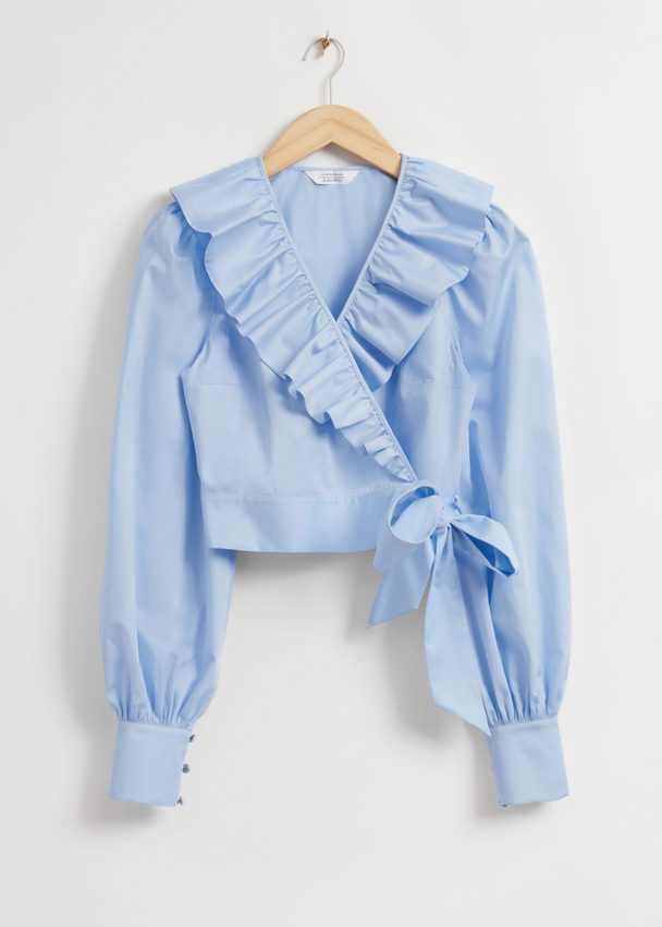 & Other Stories Ruffled Wrap Blouse Light Blue