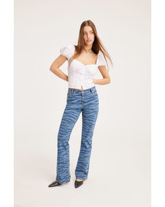 Stretchy Low Flared Jeans Blue Tiger Print
