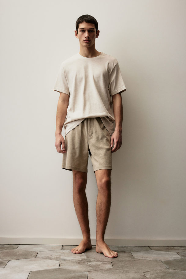 H&M Pyjama T-shirt And Shorts Light Beige/beige