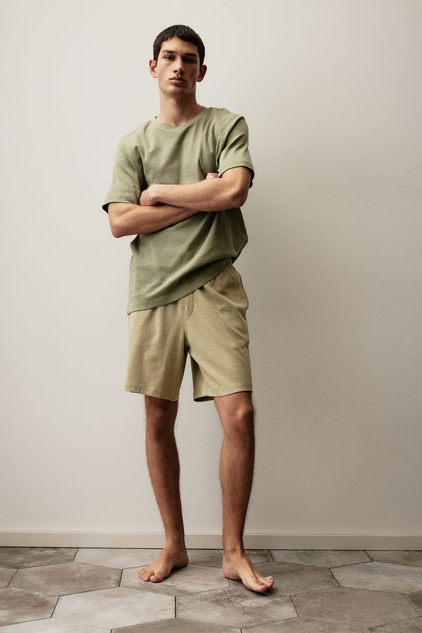 H&M Pyjama - T-shirt En Short Pistachegroen/beige