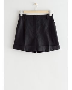 Tailored Linen Shorts Black