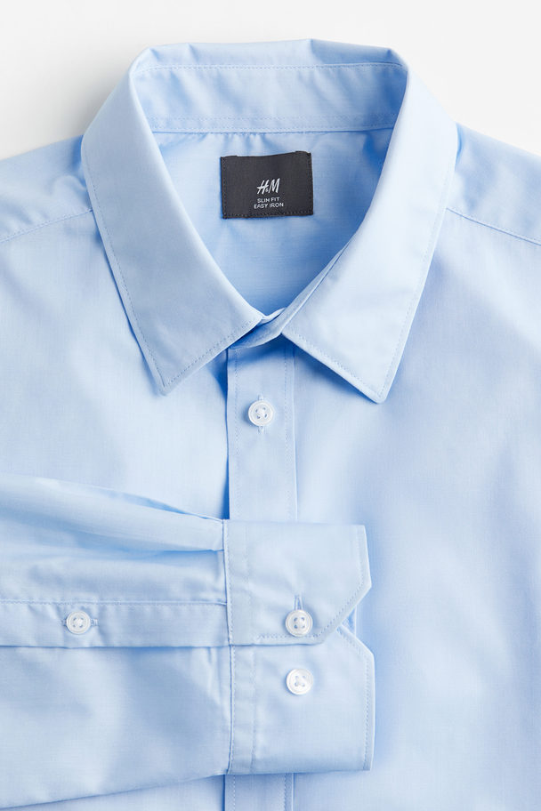 H&M Easy-Iron-Hemd in Slim Fit Hellblau