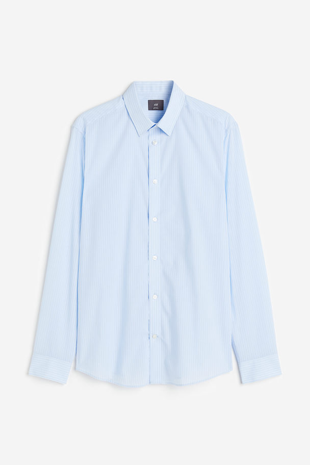 H&M Easy Iron-overhemd - Slim Fit Lichtblauw/gestreept