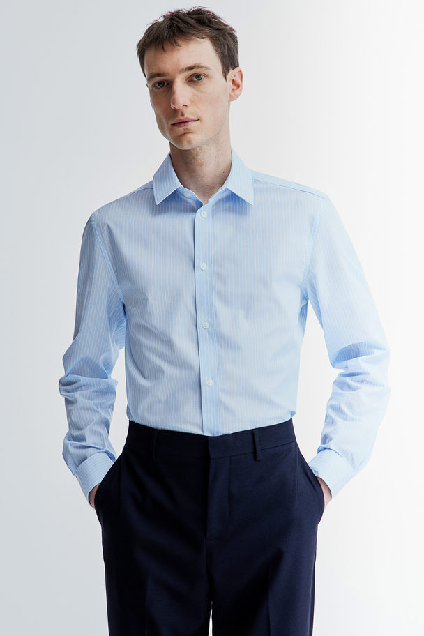 H&M Easy Iron-overhemd - Slim Fit Lichtblauw/gestreept