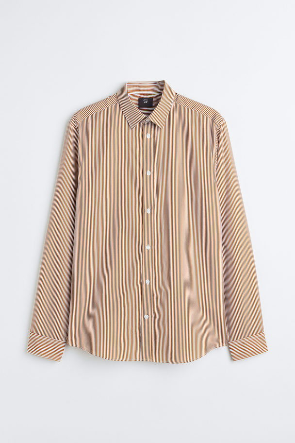H&M Slim Fit Easy-iron Shirt Brown/striped