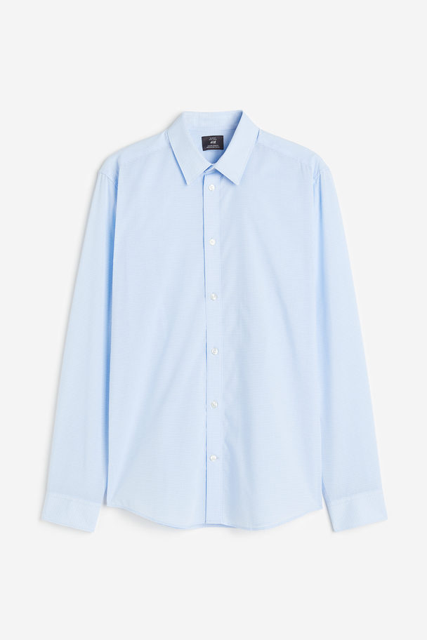 H&M Easy-Iron-Hemd in Slim Fit Hellblau/Kariert