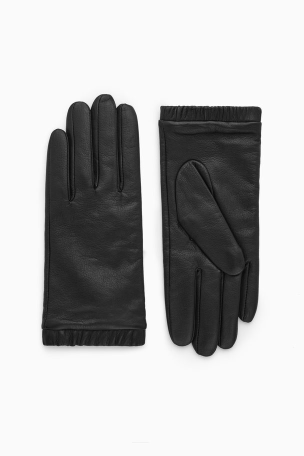 COS Gathered Leather-cashmere Gloves Black