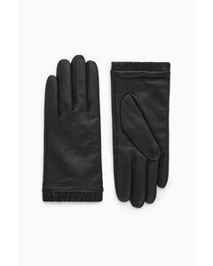 Gathered Leather-cashmere Gloves Black