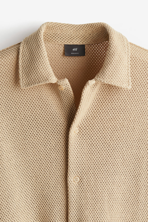 H&M Shirt in Ajourstrick Regular Fit Beige