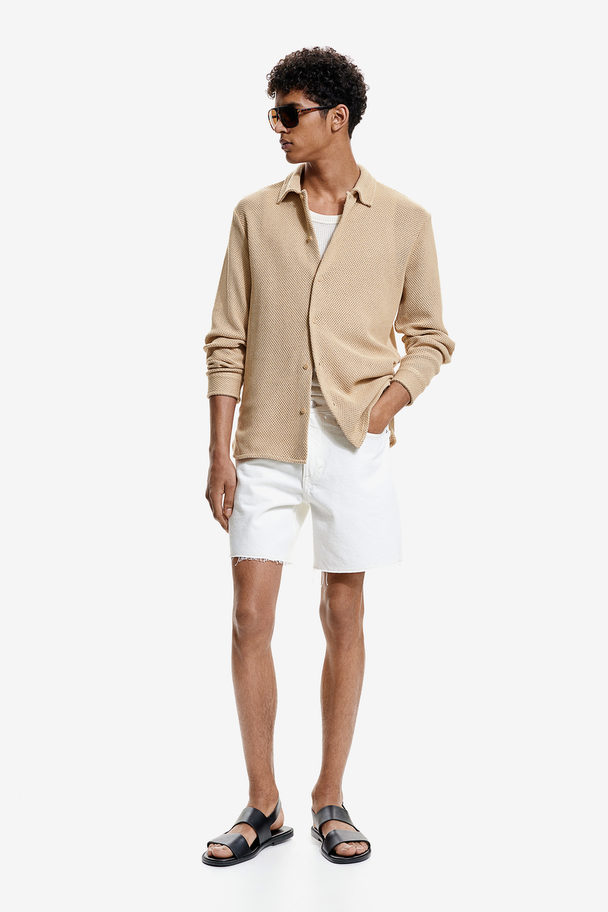 H&M Regular Fit Hole-knit Shirt Beige