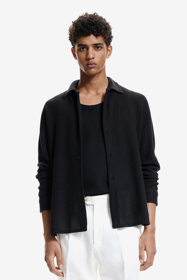 H&M Ajourgebreid Overhemd - Regular Fit Zwart