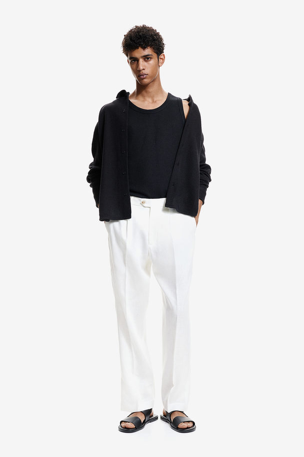 H&M Ajourgebreid Overhemd - Regular Fit Zwart