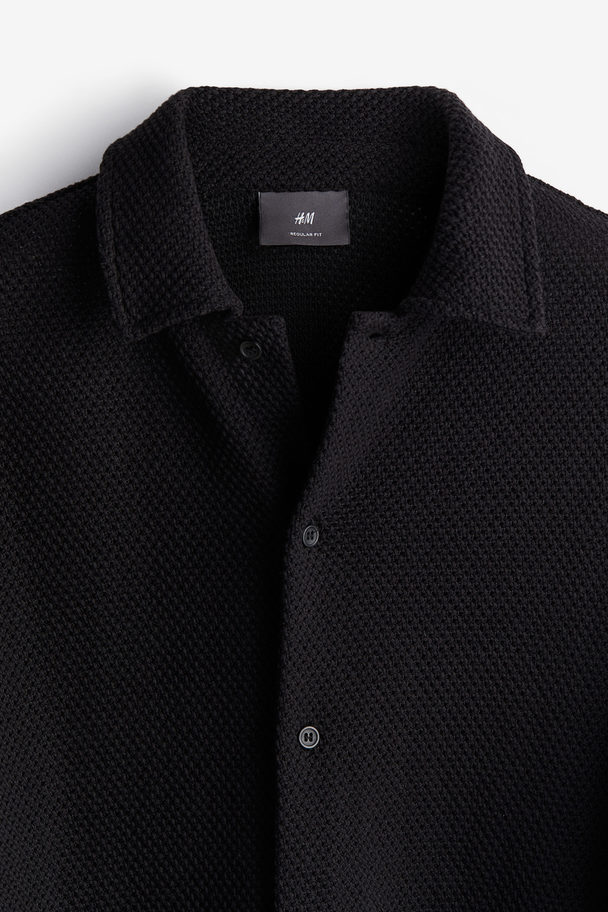 H&M Shirt in Ajourstrick Regular Fit Schwarz