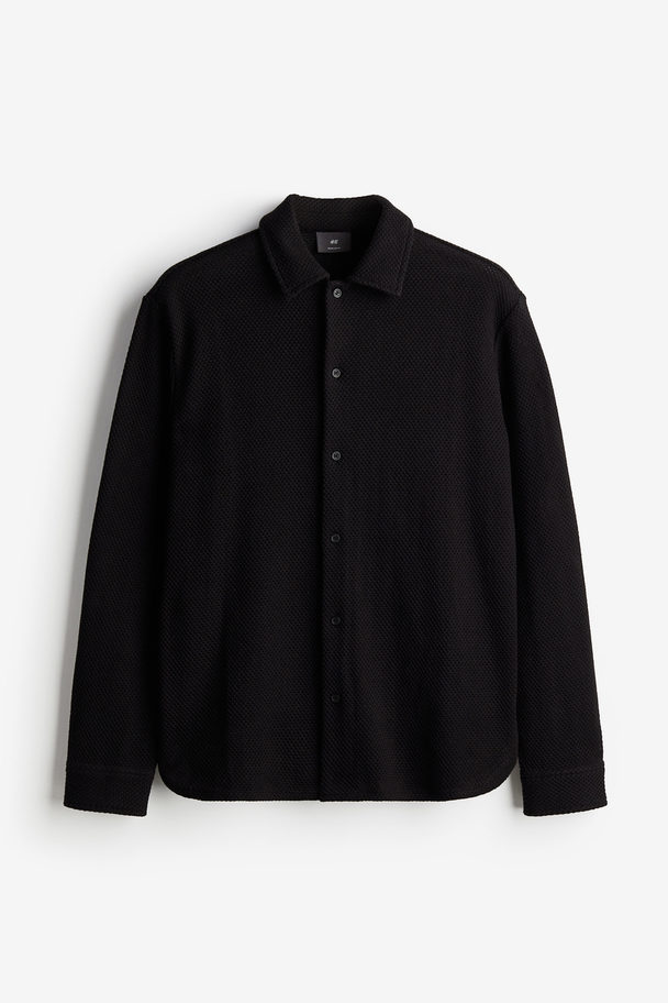 H&M Shirt in Ajourstrick Regular Fit Schwarz