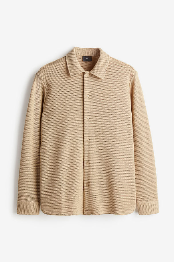 H&M Shirt in Ajourstrick Regular Fit Beige