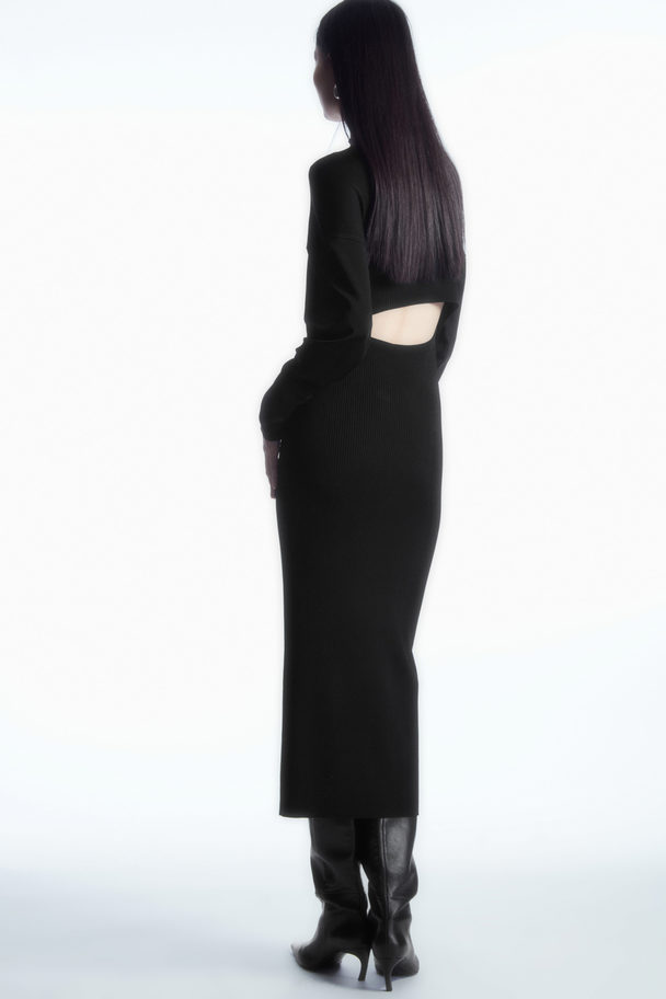 COS Open-back Ribbed-knit Dress Black