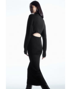 Open-back Ribbed-knit Dress Black