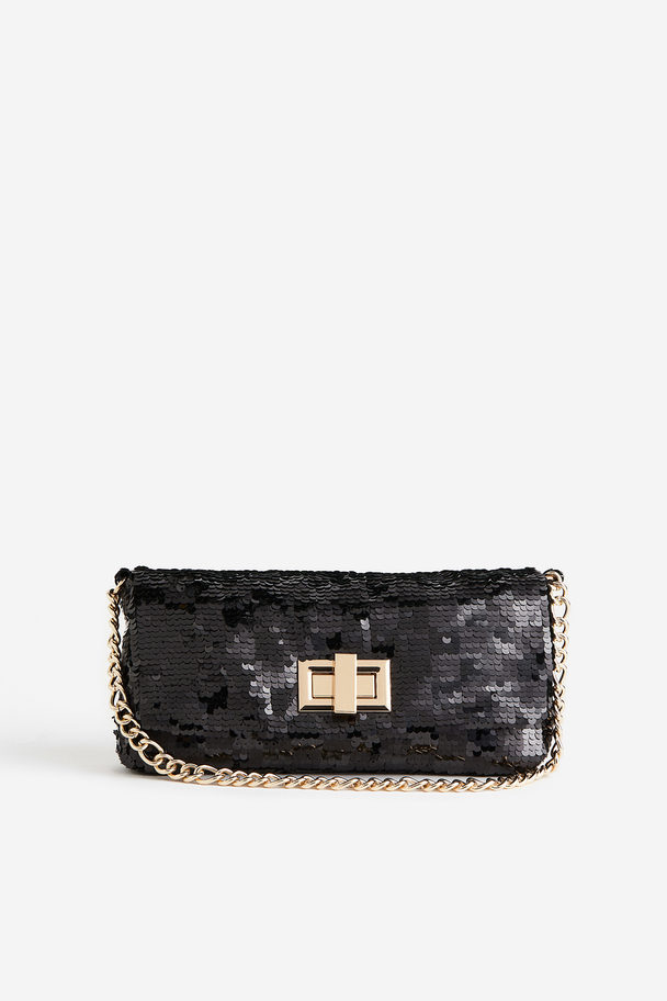 H&M Sequined Shoulder Bag Black