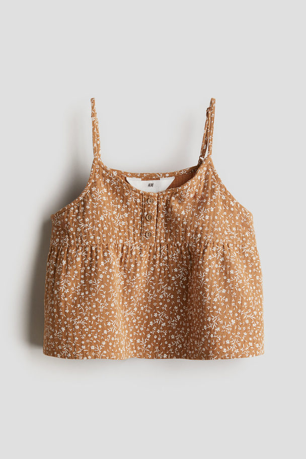 H&M Frill-trimmed Strappy Top Brown/floral