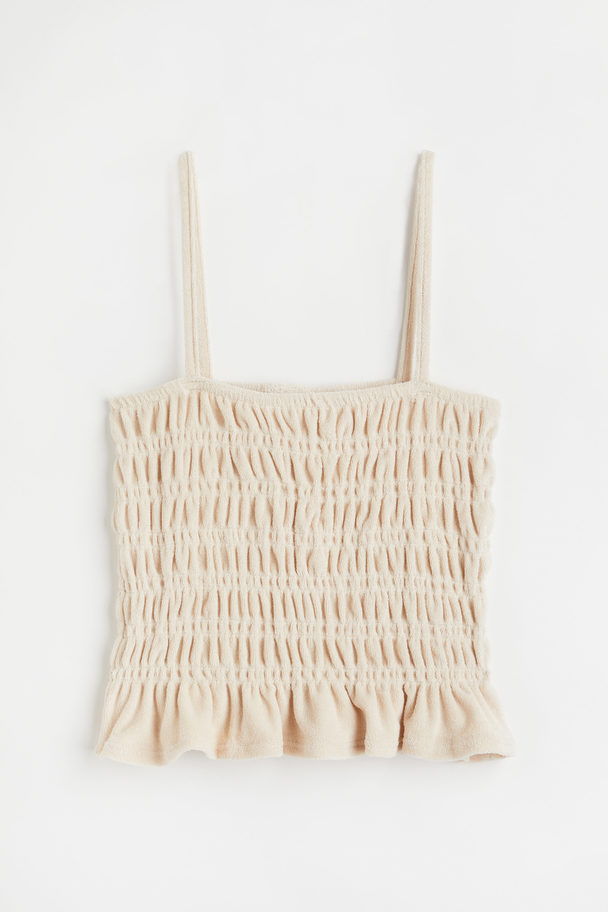 H&M Smocked Terry Strappy Top Light Beige