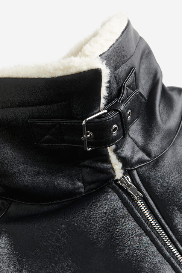 H&M Oversized Teddy-lined Jacket Black