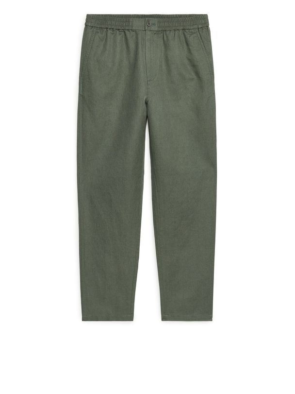 ARKET Linen Drawstring Trousers Khaki Green