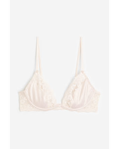 Non-padded Underwired Satin And Lace Bra Light Beige