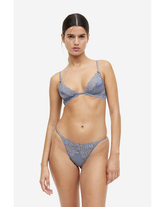 Non-padded Underwired Satin And Lace Bra Blue