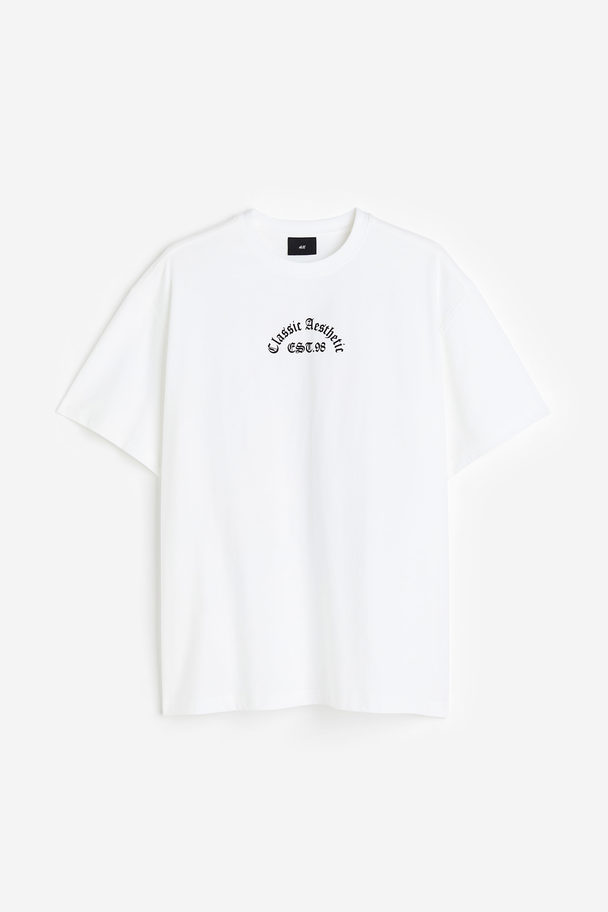 H&M Relaxed Fit Printed T-shirt White/classic Aesthetic